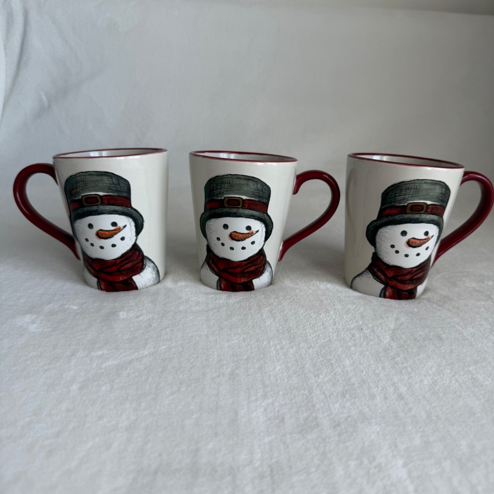 St. Nicholas Square Yuletide‎ Snowman Mugs Set of 3 Cups Christmas Winter